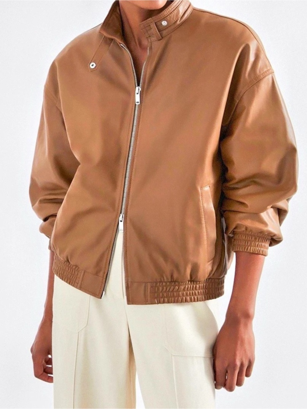 Reiss Tan Dru Atelier Leather
Latched-Collar Bomber Jacket - Picture 10 of 11